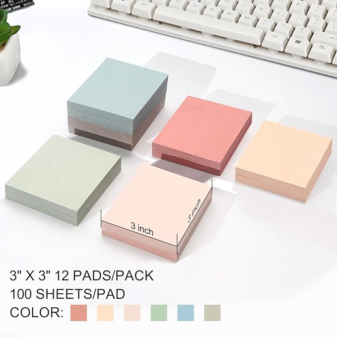 QILIMA(100 Sheets/pad) Sticky Notes 3”x3”12 Pads, Pastel Colors Sticky Notes, Sticky Note, Self-Stick Note Pads, Sticky Pads Sticky Notes Aesthetic, Sticky Notes Bulk