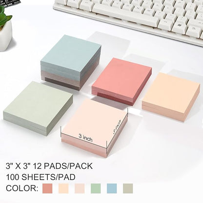 QILIMA(100 Sheets/pad) Sticky Notes 3”x3”12 Pads, Pastel Colors Sticky Notes, Sticky Note, Self-Stick Note Pads, Sticky Pads Sticky Notes Aesthetic, Sticky Notes Bulk