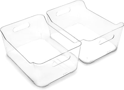 BINO | Plastic Storage Bins, Large - 2 Pack, Clear | THE SOHO COLLECTION | Pantry Organizers and Storage Containers | Fridge Organizer Bins | Kitchen Cabinet Organizer | Medicine Cabinet Bin