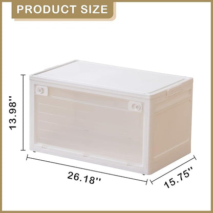 3-Tier 101QT Stackable Storage Bins with Lid, Doors & Wheels, Collapsible Plastic Organizer Bins for Closet Bedroom, White