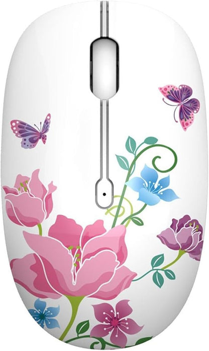 TENMOS M101 Wireless Mouse Cute Silent Computer Mice with USB Receiver, 2.4G Optical Wireless Travel Mouse 1600 DPI for Laptop, Notebook, PC, Computer (Butterfly)