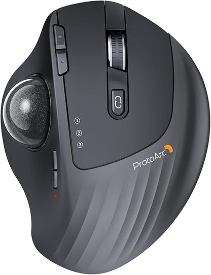 ProtoArc Wireless Trackball Mouse, EM01 NL Ergonomic Bluetooth Rollerball Thumb Rechargeable Computer Laptop Mouse, Adjustable Angle & 3 Device Connection for PC, Mac, Windows-Gray Ball