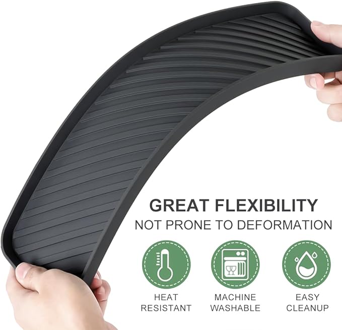 Silicone Organizer Tray for Kitchen Sinks and Bathrooms. Dishwasher-Safe, Non-Slip Countertop Tray, Bathroom Drawer Organizer Trays. Perfect for Makeup & Trinkets (Dark Gray L 1PC)