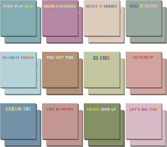 Yinder 24 Pcs Inspirational Sticky Notes Christmas Stocking Stuffers Motivational Sticky Notes Pad Employee Appreciation Gift Bulk for Teacher Nurse Coworker Office 3 x 3''(Motivational,Morandi Color)