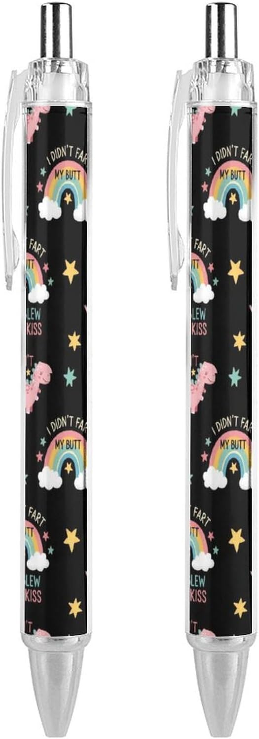 Comfortable Grip Ballpoint Pens, Retractable Black Ink 0.5mm Point, I Didnt My Blew You A Kiss Funny Dinosaur Office Desk Accessory, 2 Pcs