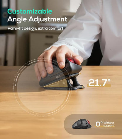 Nulea M511 Wireless Trackball Mouse, Rechargeable Ergonomic Thumb-Control Mouse with Tilt Stand, Smooth & Precision Tracking, 3 Device Connection (Bluetooth or USB Receiver), for PC/Mac/Laptop-Red