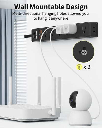 6 Ft Power Strip Surge Protector - 7 Outlets 4 USB Ports (2 USB C), Ultra Thin Flat Extension Cord & Flat Plug, 1700 Joules, Wall Mount, Desk Charging Station for Home Office Dorm, Black