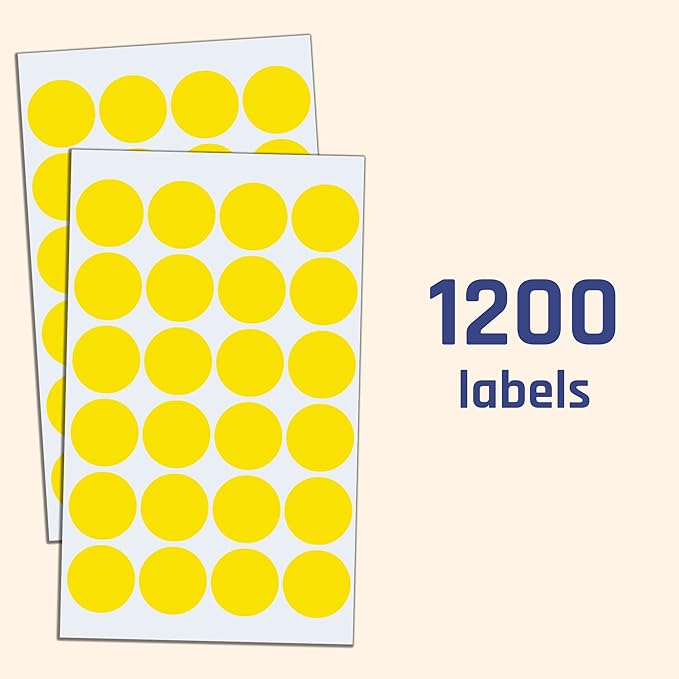 1200 Pack, 1" Round Dot Stickers Circle Labels - Yellow