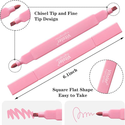 Vitoler Highlighters Assorted Colors,8pcs Dual Tip Pastel Colors Highlighters for Bible Study, Teacher Supplies and School Accessories