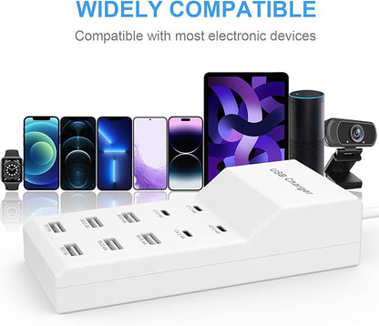 USB Charging Station for Multiple Devices USB Wall Charger Power Hub Strip Smart Plug Charging Dock Charge Block 4 Type C Ports Compatible with iPhone 15,iPod,Galaxy S Smart Phones, A18-3