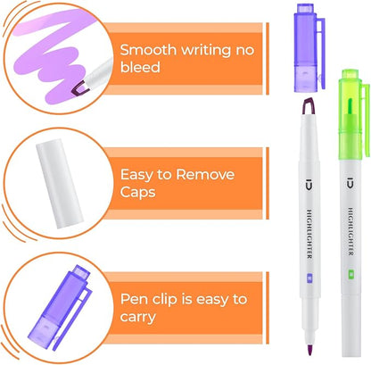 M&G 6 Pcs Cute Dual Tip Highlighters, Rainbow Color No Bleed Dry Quick Chisel Tip Highlighters, Perfect for School,Office, Bible, Notes (Rainbow)