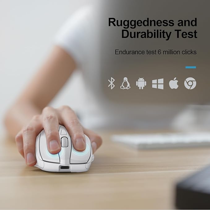 TECKNET Wireless Mouse (BT5.0/3.0 & 2.4G) Rechargeable 4800 DPI Silent USB A & Bluetooth Mouse 6 Buttons, Wide Compatibility - White