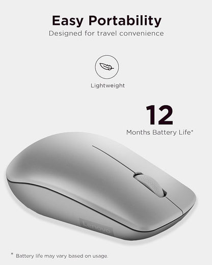 Lenovo 530 Full Size Wireless Computer Mouse for PC, Laptop, Computer with Windows - 2.4 GHz Nano USB Receiver - Ambidextrous Design - 12 Months Battery Life - Platinum Grey