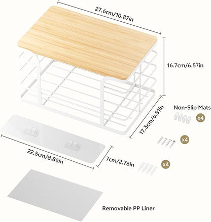 Potato and Onion Storage Bin,Kitchen Organizers Pantry Bin with Bamboo Top for Onion,Potato,Fruits,Vegetable,Produce Storage, White