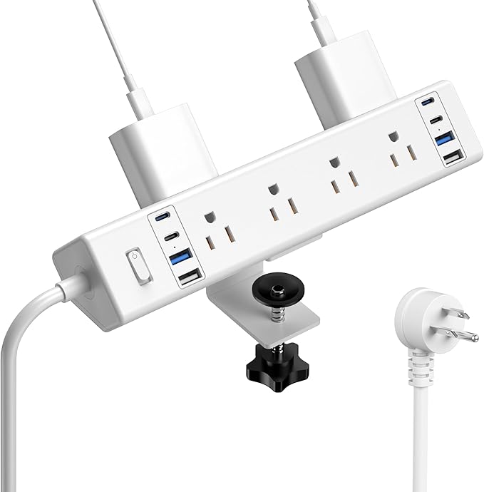 40W Fast Charging Station,Desk Clamp Power Strip 20W USB C,8 Outlets,8 USB Ports,4 USB C 4 USB A,Nightstand Edge Mount Surge Protector, 14AWG Cord, Fits 1.9" Tabletop Edge for Office,Home Furniture