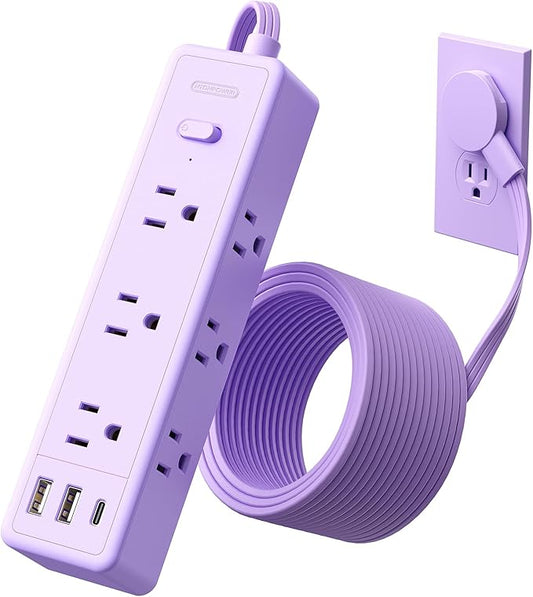 Purple Power Strip, NTONPOWER Surge Protector Purple Extension Cord 5FT, 9 Outlets 3 USB (1 USB C), Mounted,1080J, Multiple Outlets Desk Accessories for Home Office, Vanity Desk, Nightstand