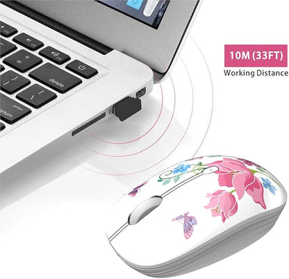 TENMOS M101 Wireless Mouse Cute Silent Computer Mice with USB Receiver, 2.4G Optical Wireless Travel Mouse 1600 DPI for Laptop, Notebook, PC, Computer (Butterfly)