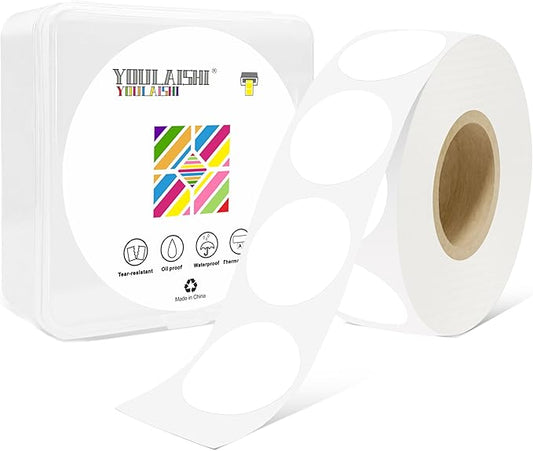 1 Inch Circle Dot Stickers 1000 PCS White Color Coding Thermal Labels Dots Writable Printable Small Round Stickers for Office, Classroom, Inventory, Garage, Organizing Storage, DIY