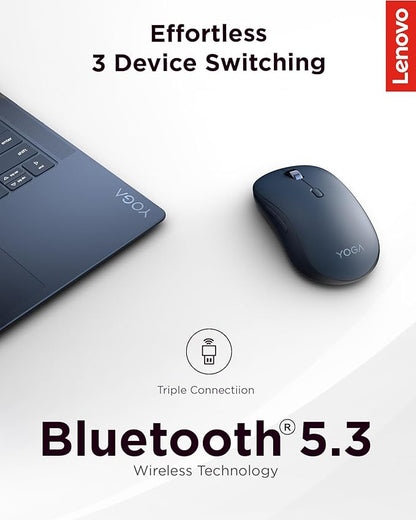 Lenovo Yoga Bluetooth Silent Mouse, 3 Level DPI Adjustment, 36 Month Battery Life, Bluetooth 5.3, 3 Device Paring, Whisper Quiet, Programmable Buttons, Smooth Finish, Cosmic Blue