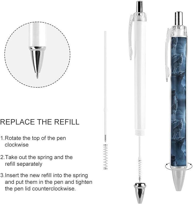 1 Pcs Retractable Ballpoint Pen, Black Ink 0.5mm Point, Moon Howling Wolf Writing Pens for Office Worker, Teacher