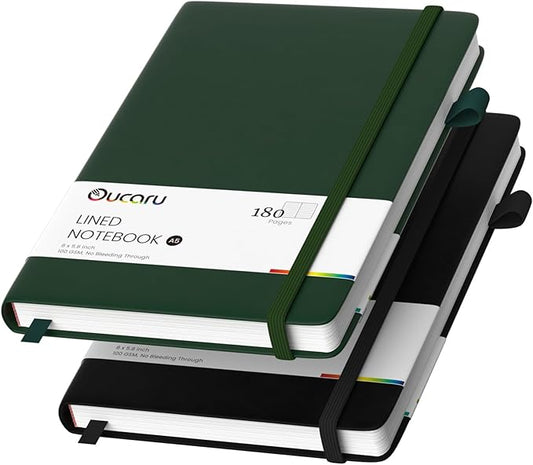 Oucaru Lined Journal Notebook, 2 Pack, 180 Pages, A5 Journals for Writing, 100 GSM Thick Paper, Small Notebooks Daily Journal for Women Men Work, Business, School, Travel Supplies