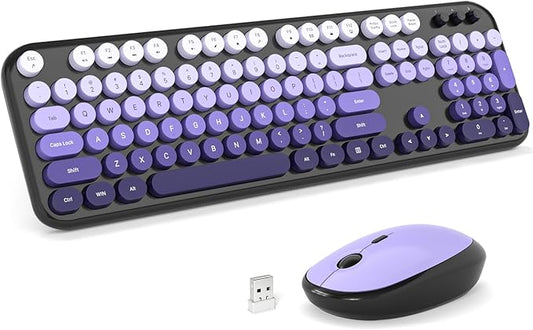 MOFII Wireless Keyboard and Mouse Combo, Full Size 2.4G Retro Round Computer Keyboard and Mouse Set, Plug and Play, for Windows, Computer, Desktop, PC, Notebook - (Black Purple Gradient)