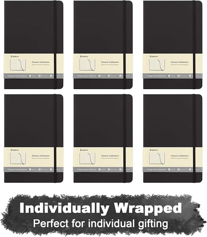 Comix 6 Pack Lined Journal Notebooks for Work, 240 Pages, 5.5"x8.3", Black, Hardcover, A5 Medium College Ruled, Journaling Notebooks for Notes-taking, Fits for Office School Home