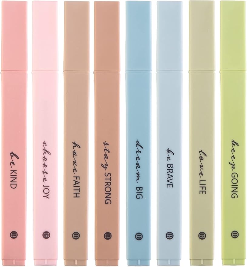DIVERSEBEE Bible Highlighters with Soft Chisel Tip, 8 Pack Assorted Colors Pens No Bleed, Quick Dry Set, Cute Aesthetic Markers, Bible Study Journaling Supplies and Accessories (Earthy)