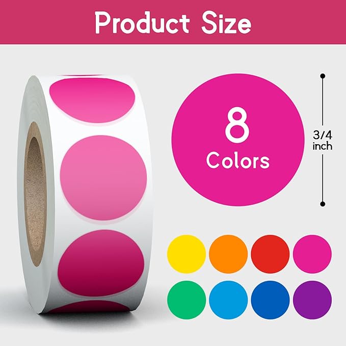 4000 PCS 3/4" Colored Dot Stickers Circle Color Coding Labels, 8 Colors Coding Labels Stickers, Garage/Yard Sale Price Stickers for Office, Student Classroom, Home Decorative