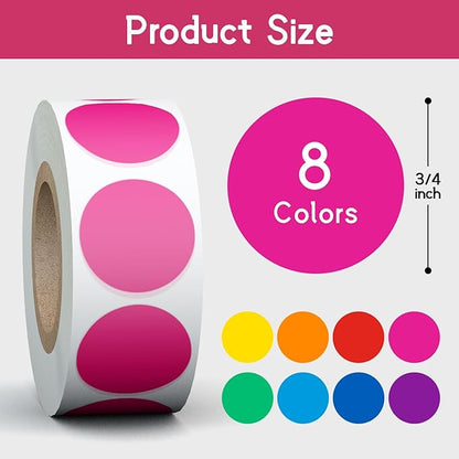 4000 PCS 3/4" Colored Dot Stickers Circle Color Coding Labels, 8 Colors Coding Labels Stickers, Garage/Yard Sale Price Stickers for Office, Student Classroom, Home Decorative