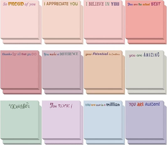 Yinder 24 Pcs Inspirational Sticky Notes Christmas Stocking Stuffers Motivational Sticky Notes Pad Employee Appreciation Gift Bulk for Teacher Nurse Coworker Office 3 x 3'' (Thank You,Aesthetics)