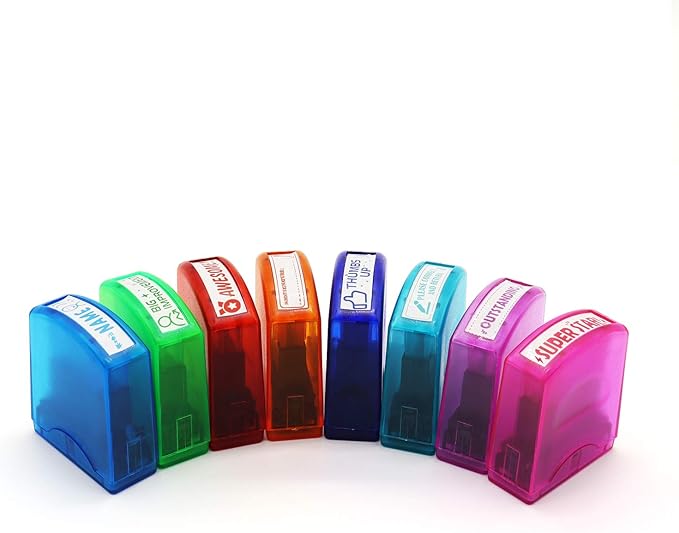 RELIANCER 8PCS Teacher Stamp Set,Colorful Self-Inking Motivational Classroom Stamper for Grading,Encouraging Rating Stamp Student,Parent Signature Stamps for Homework,School Homeschool Reward Supplies
