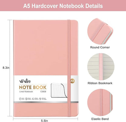 ViVin Lined Journal Notebooks for Work,192 Pages,5.5 x 8.3 inch,College Ruled,A5 Hardcover Journaling Notebooks for Writing,24 Pack Bulk