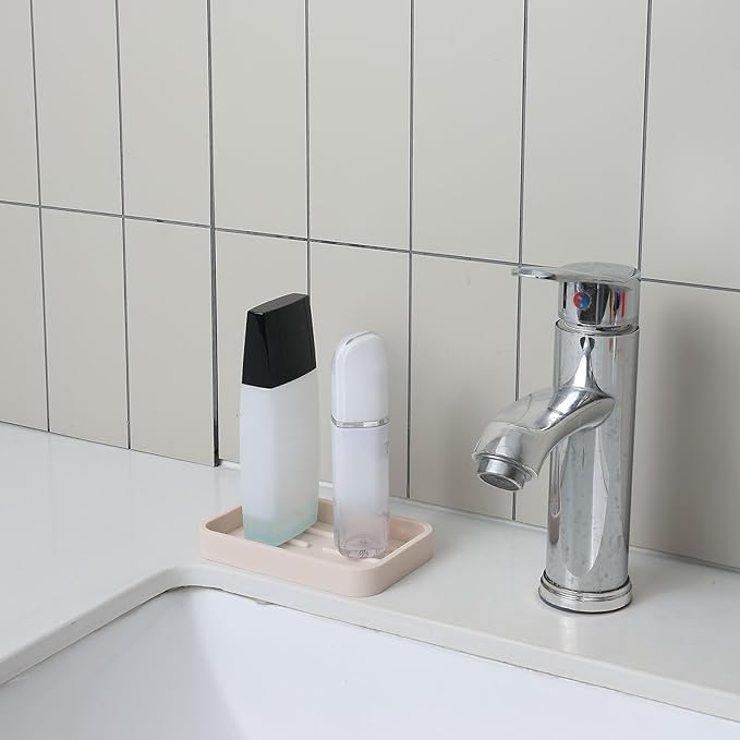 Silicone Kitchen Sink Organizer Tray for Multiple Usage,Easy Clean Sponges Holder for Kitchen Bathroom Counter or Sink,Dish Soap Dispenser,Scrubber,Bottle,Cup Tapioca 4.9”x 3.2”