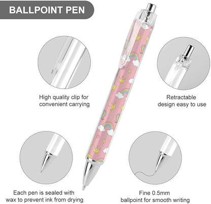 0.5mm Ballpoint for Unisex, Retractable Cute Pink Unicorns Ball Pen, Fine Point Smooth Writing Pen Office Supplies, 4 Pcs