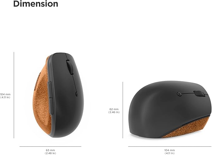 Lenovo Go Wireless Vertical Computer Mouse - Eco Friendly, Ergonomic 45-Degree Grip, Right-Handed, Programmable Buttons – 2.4 GHz USB Receiver, 12 Month Battery Life (Storm Grey)