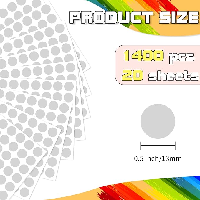 Dot Stickers - 1/2 Inch Grey Circle Labels, 1400pcs Writable Color Coding, Round Stickers for Office, Classroom, Garage Sale