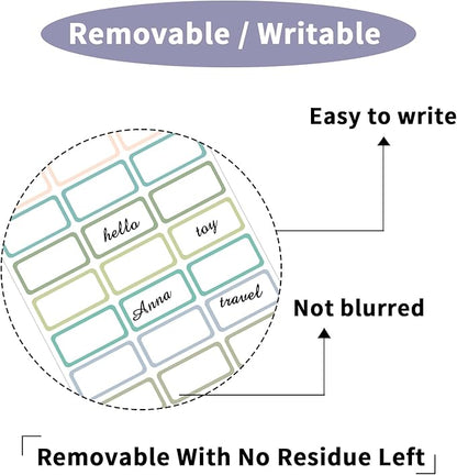 STARLIBOO Removable Labels, Removable Colored Labels Stickers, Self-Adhesive Rectangular Stickers Water/Oil/Tear Resistant for Food Containers/Classroom/Storage (8 Colors, 360 Labels)