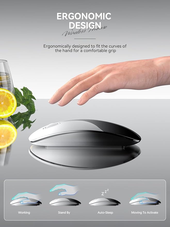 RAPIQUE Bluetooth Wireless Mouse - (BT5.1+USB) Dual Connectivity, Quiet Click, Low Power, and 1600 DPI, Portable Cordless Mouse for Laptop, MacBook Pro/Air, iPad (White to Black)