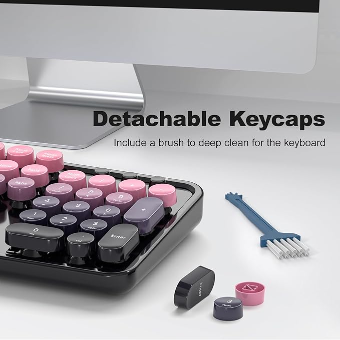 MOFII Wireless Keyboard and Mouse Combo, Full Size 2.4G Plug and Play Typewriter Retro Round Computer Keyboard and Mouse Set for Windows, Computer, Desktop, PC, Notebook - (Plum Pink Gradient)