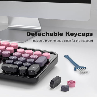 MOFII Wireless Keyboard and Mouse Combo, Full Size 2.4G Plug and Play Typewriter Retro Round Computer Keyboard and Mouse Set for Windows, Computer, Desktop, PC, Notebook - (Plum Pink Gradient)