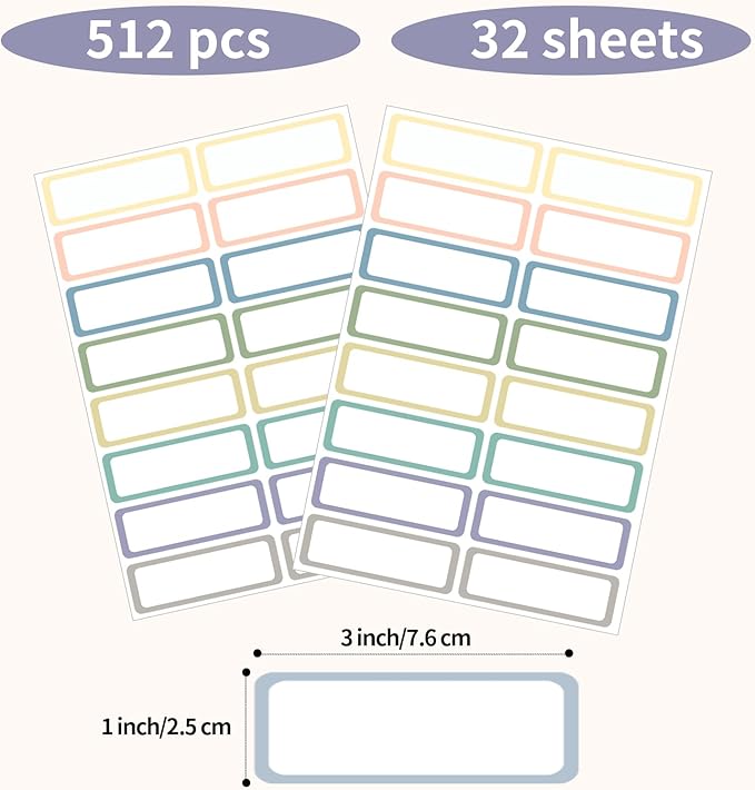 STARLIBOO Removable Labels, Removable Colored Labels Stickers, Self-Adhesive Rectangular Stickers Water/Oil/Tear Resistant for Food Containers/Classroom/Storage (8 Colors, 512 Labels)