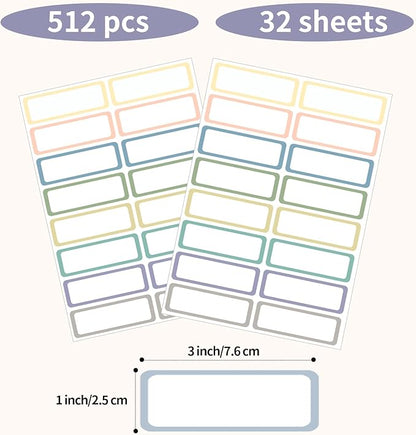 STARLIBOO Removable Labels, Removable Colored Labels Stickers, Self-Adhesive Rectangular Stickers Water/Oil/Tear Resistant for Food Containers/Classroom/Storage (8 Colors, 512 Labels)