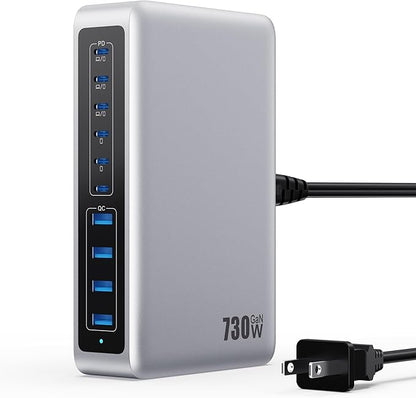 730W USB C Charger Block,GaN IV Fast Charging Station Hub 10 Ports,QC4.0+3 PD 100W USB C Laptop Charger Ports Power Adapter Compatible with MacBook Air/Pro,DELL,iPhone 17/16/15/14/13,iPad,Steam Deck