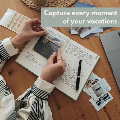 Travel Journal – Memory Book for Trips and Vacations – Journal and Photo Album – 136 Pages for 15 Adventures. Includes Photo Corner Stickers. Gift Sleeve Included. Travel Gift for Women and Men