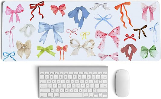 Kawaii Bow Mouse Pad, Girly Coquette Bow XL Large Mouse Pad, Girls Preppy Trendy Laptop Desk Mat For Girly Room Dorm Home Office, Colorful Bows Gifts for Teen Girls,31.5x11.8