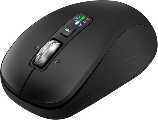 Wireless Mouse with 2 Bluetooth and 1 USB, 4-Way Scrolling, Full Size Mouse, Silent, Long Battery Life, Adjustable Cursor Speed, for Computer, Laptop, Tablets, iPad, Desktop, MacBook (No Side buttons)