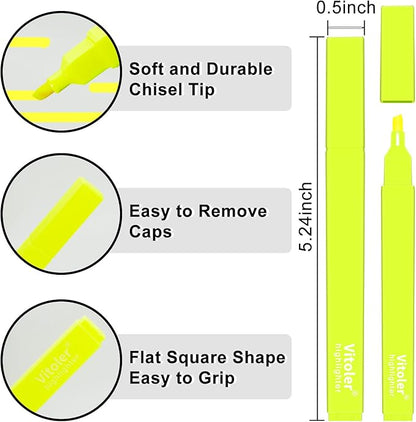 Vitoler Yellow Highlighter,5pcs Fluorescent Yellow Highlighter Chisel Tip,Cute Highlighters for School, Home, Office
