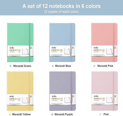 ViVin Lined Journal Notebooks for Work,192 Pages,5.5 x 8.3 inch,College Ruled,A5 Hardcover Journaling Notebooks for Writing,12 Pack Bulk