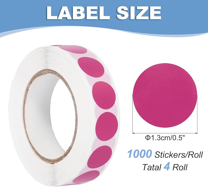 PATIKIL Colored Dot Stickers 1/2", 4000 Pcs Color Coding Labels Blank Circle Stickers Adhesive Round Price Labels for Inventory Office Garage Classroom, Magenta
